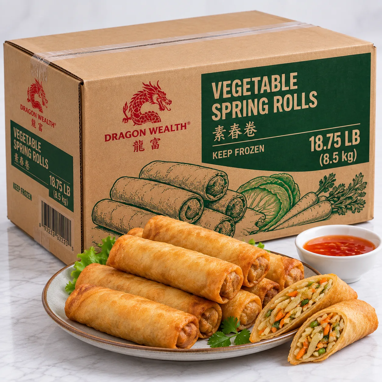 DRAGON WEALTH Vegetable Spring Rolls 18.75 LB
